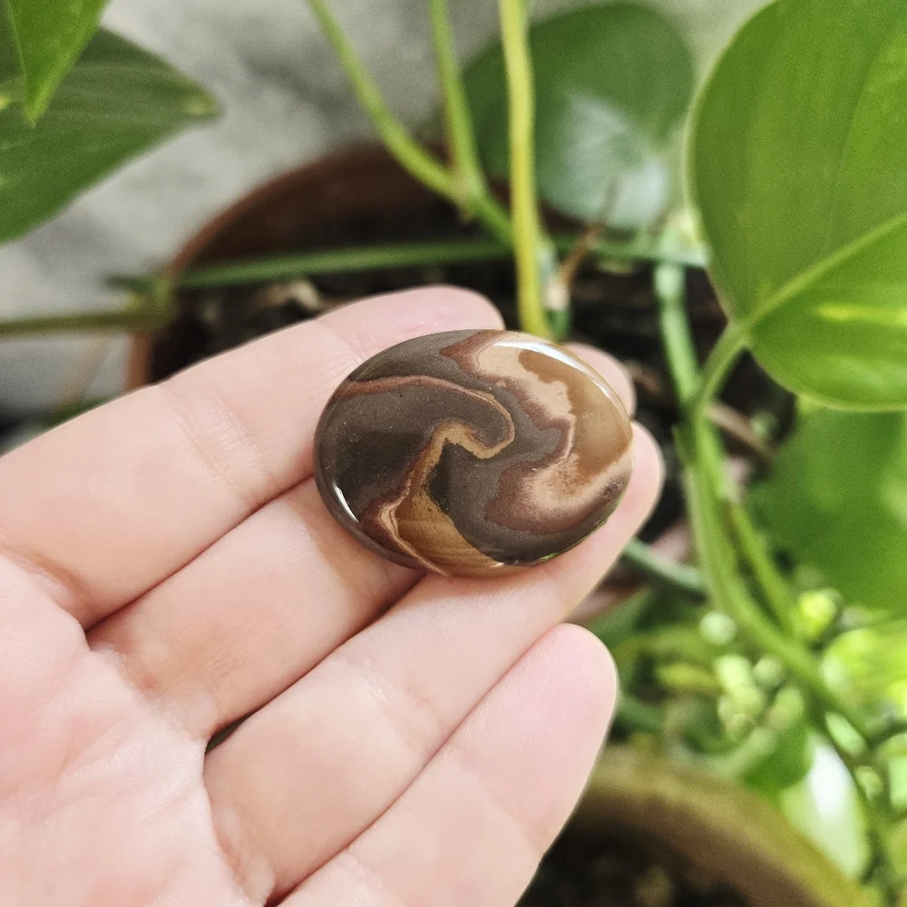 Vintage Brown Agate Oval Stone Earthy Boho Bohemian Brooch Pin